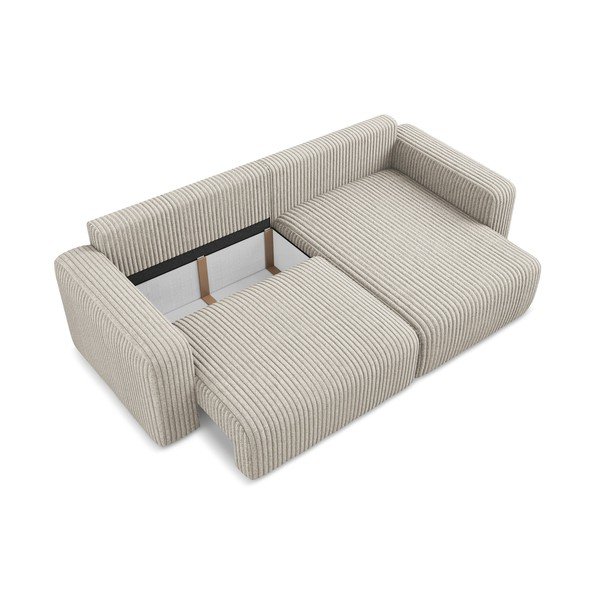 Béžová manšestrová rozkládací/s úložným prostorem rohová pohovka (pravý roh/s lenoškou) Kona – Makamii-image-4