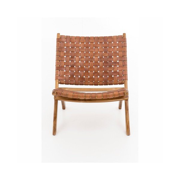 Skládací křeslo z teakového dřeva a hovězí kůže WOOX LIVING Ruth-image-1