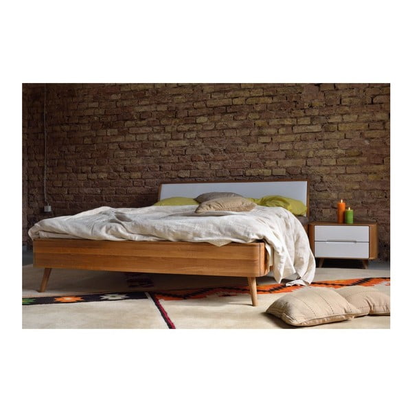 Bílá/přírodní dvoulůžková postel z dubového dřeva 160x200 cm Ena – Gazzda-image-4