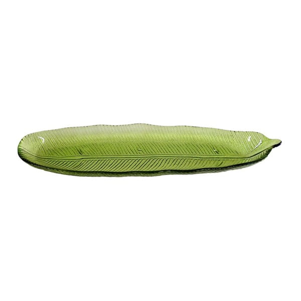 Zelená skleněná mísa ve tvaru listu Maiko Tropical, 40 x 11,5 cm