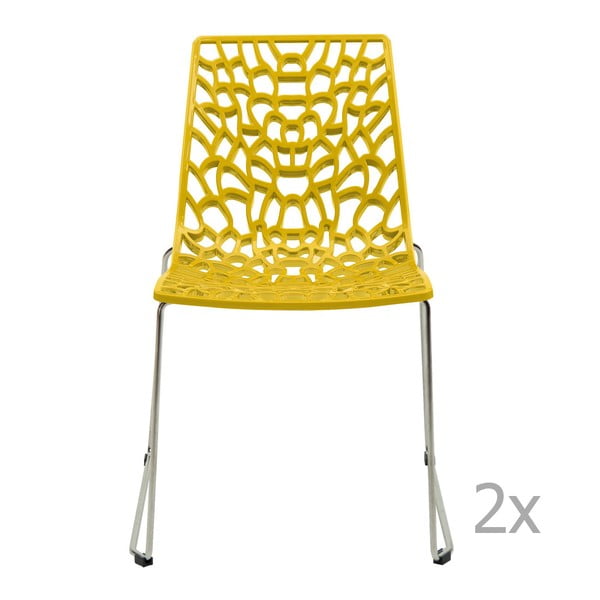 Sada 2 žlutých jídelních židlí Castagnetti Groove