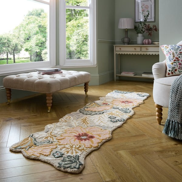 Světle růžový ručně tkaný vlněný běhoun 60x230 cm Daphne Shaped Floral – Flair Rugs-image-1