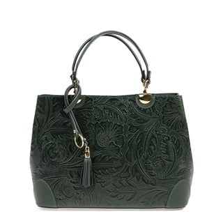 Zelená kožená kabelka Carla Ferreri Floral