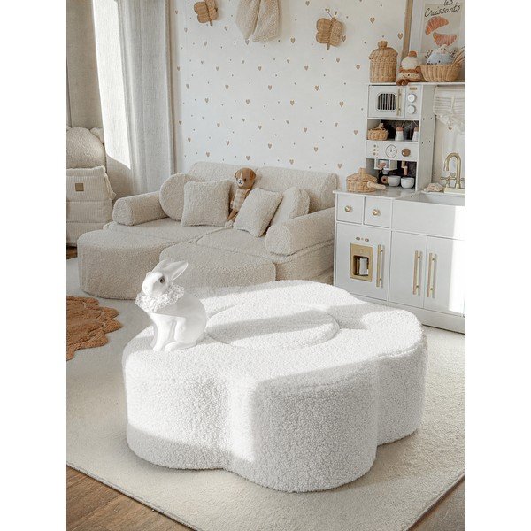 Bílé pěnové hřiště 3 ks z materiálu bouclé výška 27 cm 88x90 cm – Meowbaby-image-1