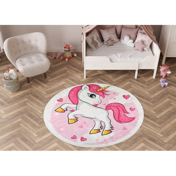 Růžový pratelný dětský koberec ø120 cm Pink Unicorn – Vitaus-image-1