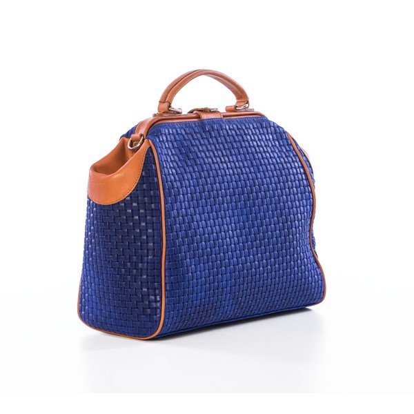 Kožená kabelka Federica Bassi Braid Blue-image-4
