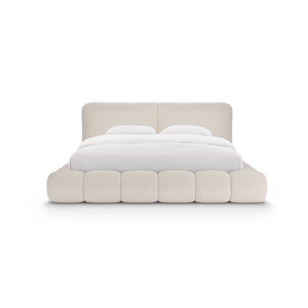 Béžová čalouněná dvoulůžková postel s úložným prostorem s roštem 180x200 cm Solange – Micadoni -image-4