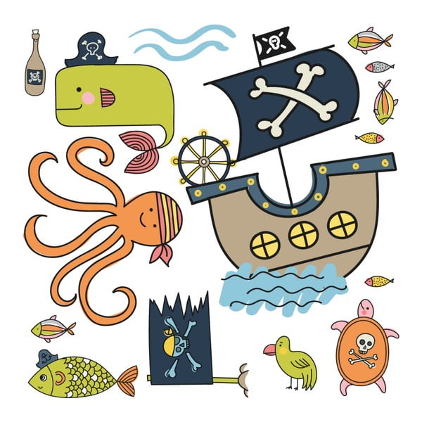 Nástěnné dětské samolepky Ambiance Pirates and Octopus Ship