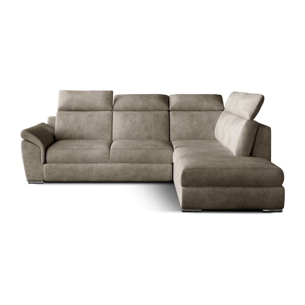 Béžová sametová rozkládací/s úložným prostorem rohová pohovka (pravý roh/do L) Loreto – ELTAP