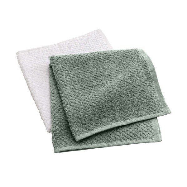 Bílé/zelené froté bavlněné ručníky v sadě 2 ks 50x50 cm Gourmet – douceur d'intérieur