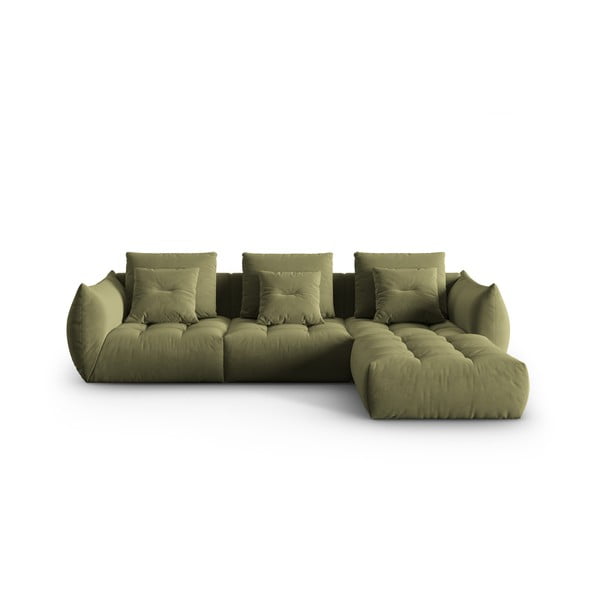 Světle zelená rohová pohovka z textilie bouclé (variabilní roh) Bloom – Micadoni Home