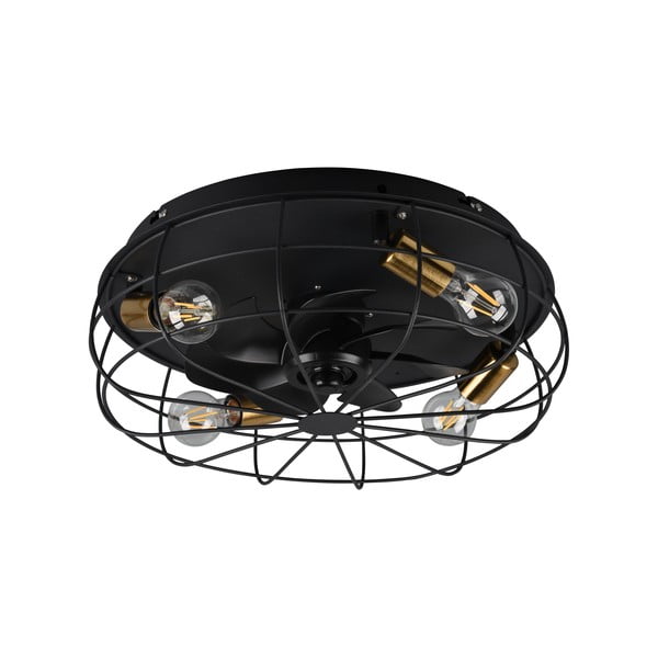 Matně černé stropní svítidlo na dálkové ovládání/s ventilátorem Trondheim – Trio