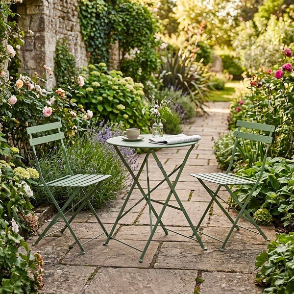 Šalvějově zelený ocelový zahradní jídelní set pro 2 Austin – Bizzotto-image-1