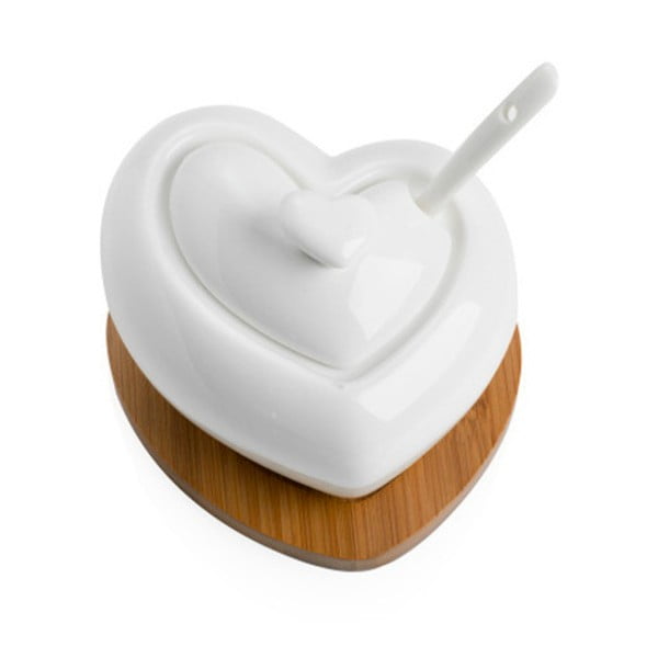 Porcelánová cukřenka se lžičkou a bambusovým podtáckem Brandani Heart-image-2