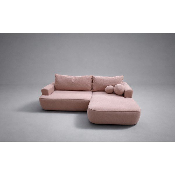 Světle růžová rozkládací/s úložným prostorem rohová pohovka z textilie bouclé (pravý roh/s lenoškou) Quinoa - II. jakost – Bonami Selection-image-1