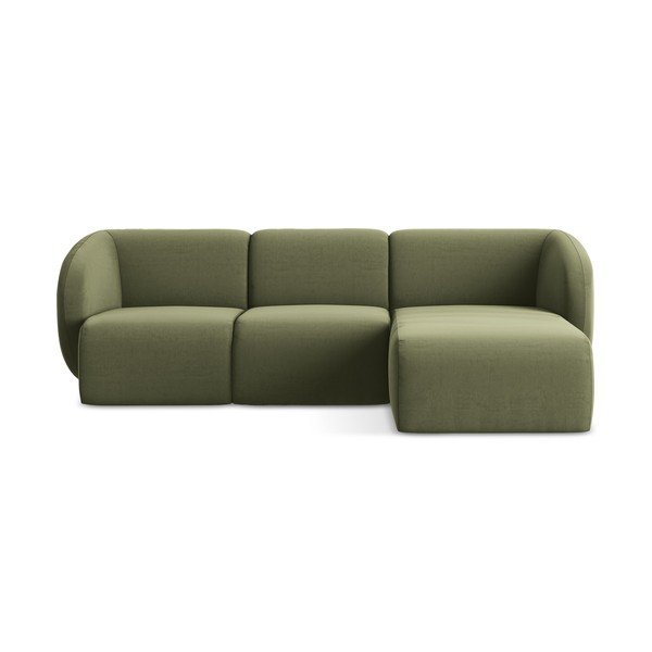 Zelená sametová rohová pohovka (pravý roh/s lenoškou) Lani – Makamii