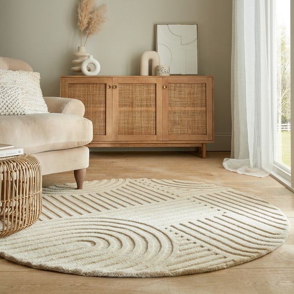 Béžový vlněný kulatý koberec ø 160 cm Zen Garden - Flair Rugs-image-1
