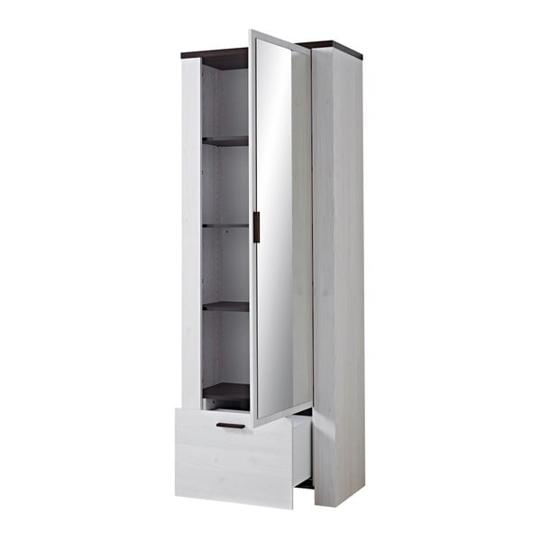 Bílá zrcadlová skříň s detaily v dekoru tmavě lakovaného dubového dřeva Germania Havanna-image-3