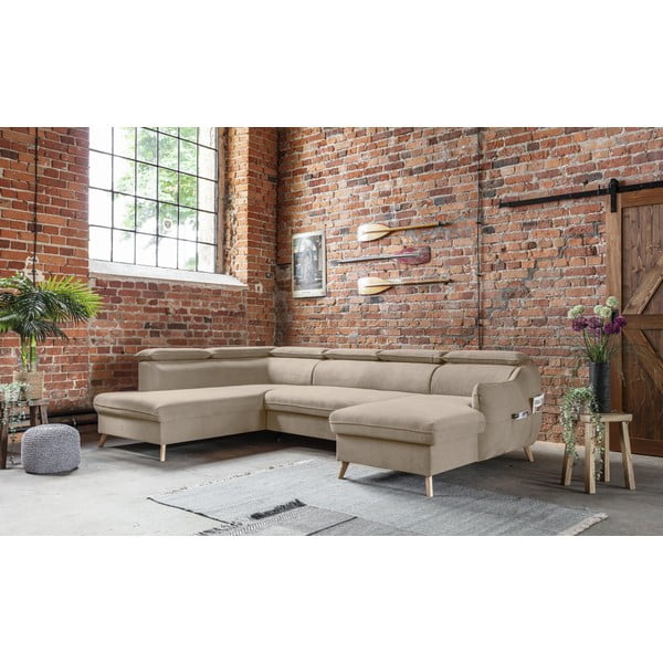 Béžová sametová rozkládací rohová pohovka do "U" (levý roh) Sweet Harmony – Miuform-image-4