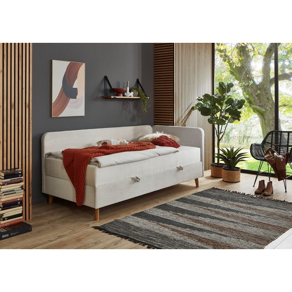 Béžová čalouněná jednolůžková postel s úložným prostorem 90x200 cm Cabana – Meise Möbel-image-1