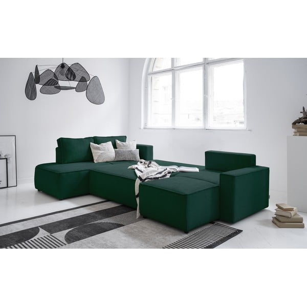 Tmavě zelená manšestrová rozkládací rohová pohovka (levý roh/do "U") Brave Dave – Miuform-image-4