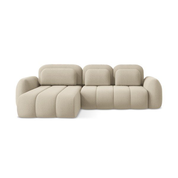 Světle hnědá rozkládací/s úložným prostorem rohová pohovka z textilie bouclé (levý roh/s lenoškou) Pele – Makamii