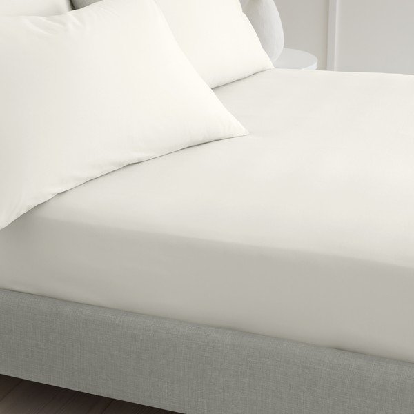 Krémové napínací prostěradlo z bavlněného perkálu 90x190 cm Cotton Percale – Bianca-image-1