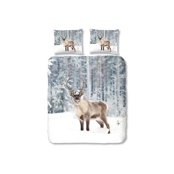 Šedé povlečení na dvoulůžko Muller Textiels Deer in Snow, 200 x 200 cm