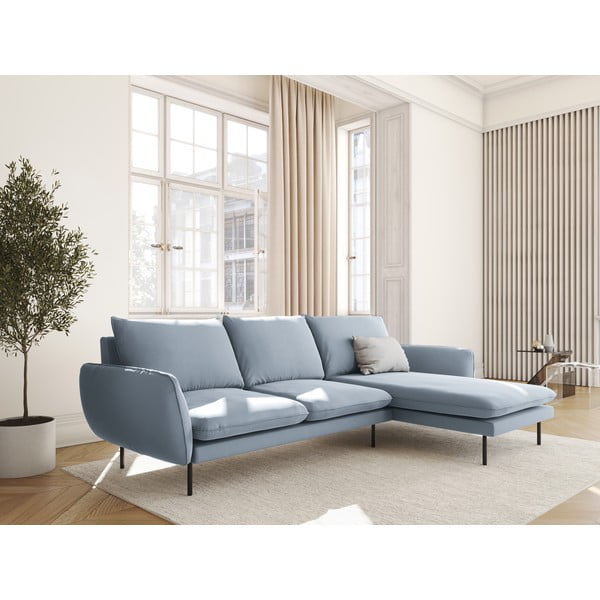 Světle modrá sametová rohová pohovka (pravý roh) Vienna – Cosmopolitan Design-image-1