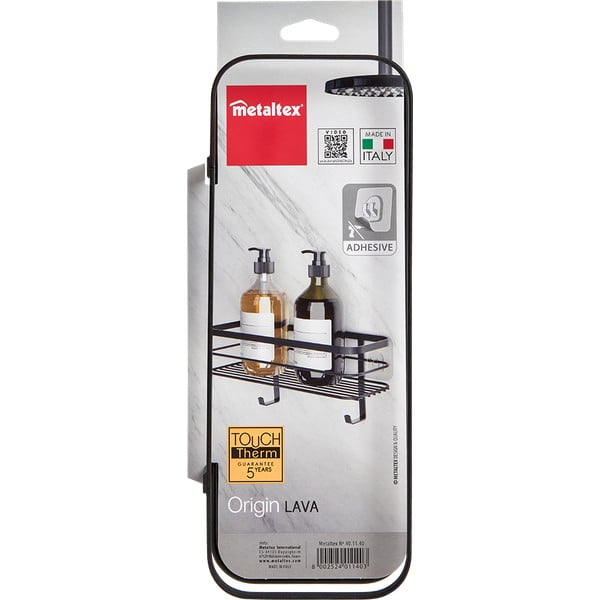 Černá nástěnná koupelnová police Metaltex Origin-image-3