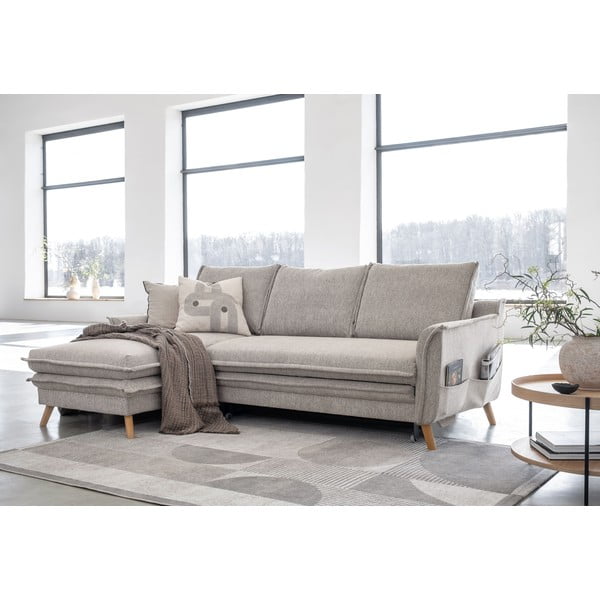 Šedobéžová rozkládací/s úložným prostorem rohová pohovka (levý roh/s lenoškou) Charming Charlie – Miuform-image-3