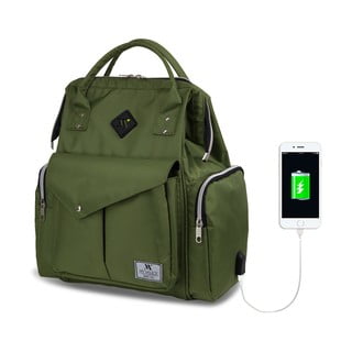 Zelený batoh pro maminky s USB portem My Valice HAPPY MOM Baby Care Backpack