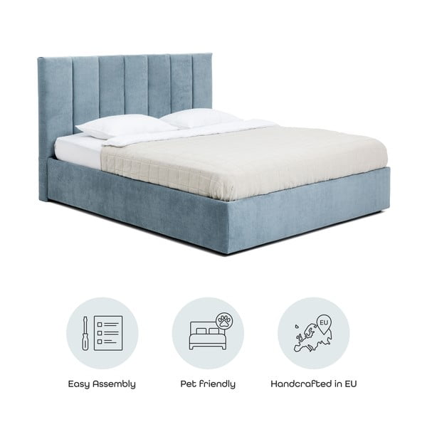 Modrá čalouněná dvoulůžková postel s úložným prostorem s roštem 180x200 cm Thessa Bold Line – Bonami Selection-image-4