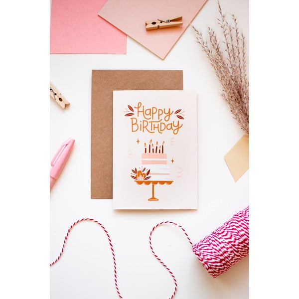 Narozeninové přáníčko z recyklovaného papíru s obálkou Printintin Happy Birthday, formát A6-image-1
