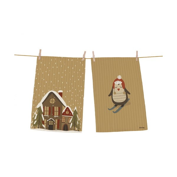 Bavlněné utěrky s vánočním motivem v sadě 2 ks 50x70 cm Snowing Day – Butter Kings