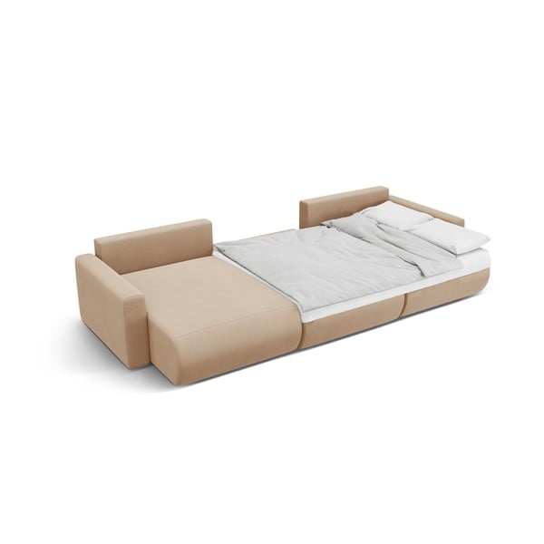 Světle hnědá sametová rozkládací rohová pohovka s úložným prostorem  (do "U") Belfast – Cosmopolitan Design-image-4