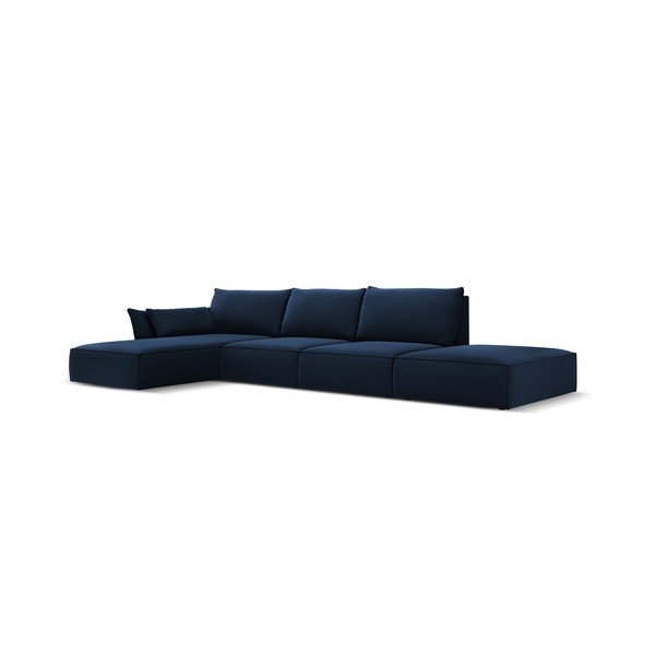 Tmavě modrá sametová rohová pohovka (levý roh/s lenoškou) Vanda – Mazzini Sofas-image-2