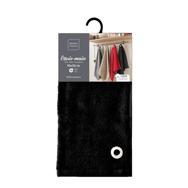 Černý froté bavlněný ručník 50x50 cm Cuistot – douceur d'intérieur-image-3