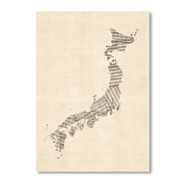 Plakát s šedou mapou Japonska Americanflat Music, 60 x 42 cm