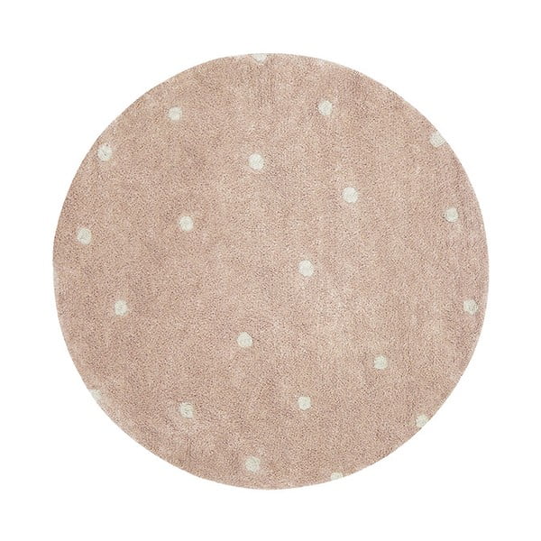 Světle růžový pratelný ručně tkaný bavlněný dětský koberec ø140 cm Round Dot Rose – Lorena Canals