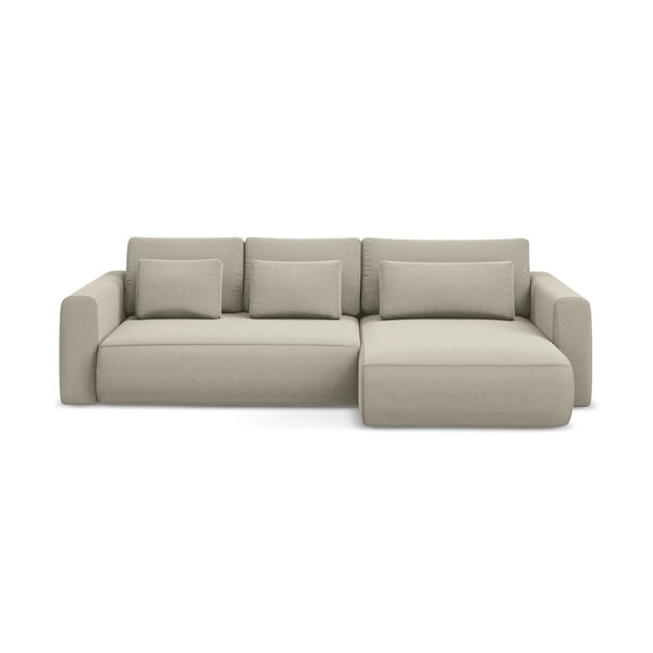 Béžová sametová rozkládací/s úložným prostorem rohová pohovka (pravý roh/s lenoškou) Kapua – Makamii