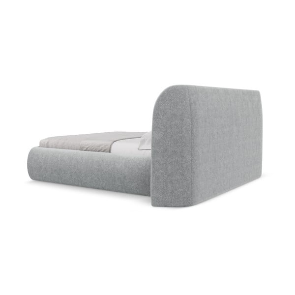 Světle šedá čalouněná dvoulůžková postel s úložným prostorem s roštem 180x200 cm Hauke – Makamii-image-4