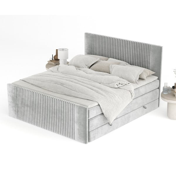 Světle šedá boxspring postel s úložným prostorem 180x200 cm Bergamo – Maison de Rêve-image-3
