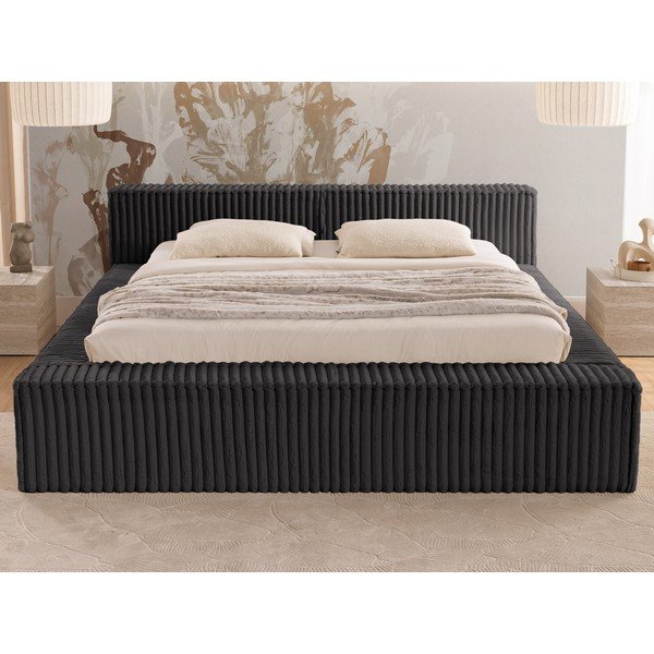 Černá čalouněná dvoulůžková postel s úložným prostorem s roštem 200x200 cm Cloe – Ropez-image-4