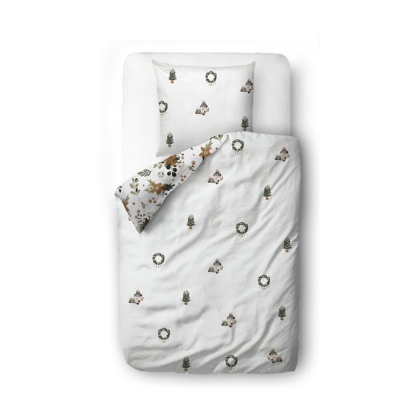 Bílé povlečení na jednolůžko z bavlněného saténu 140x200 cm Festive Flowers – Butter Kings-image-2