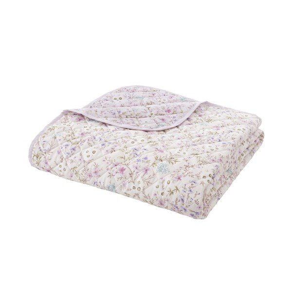 Bavlněný prošívaný přehoz v levandulové a béžové barvě 220x230 cm Ditsy Floral – Bianca