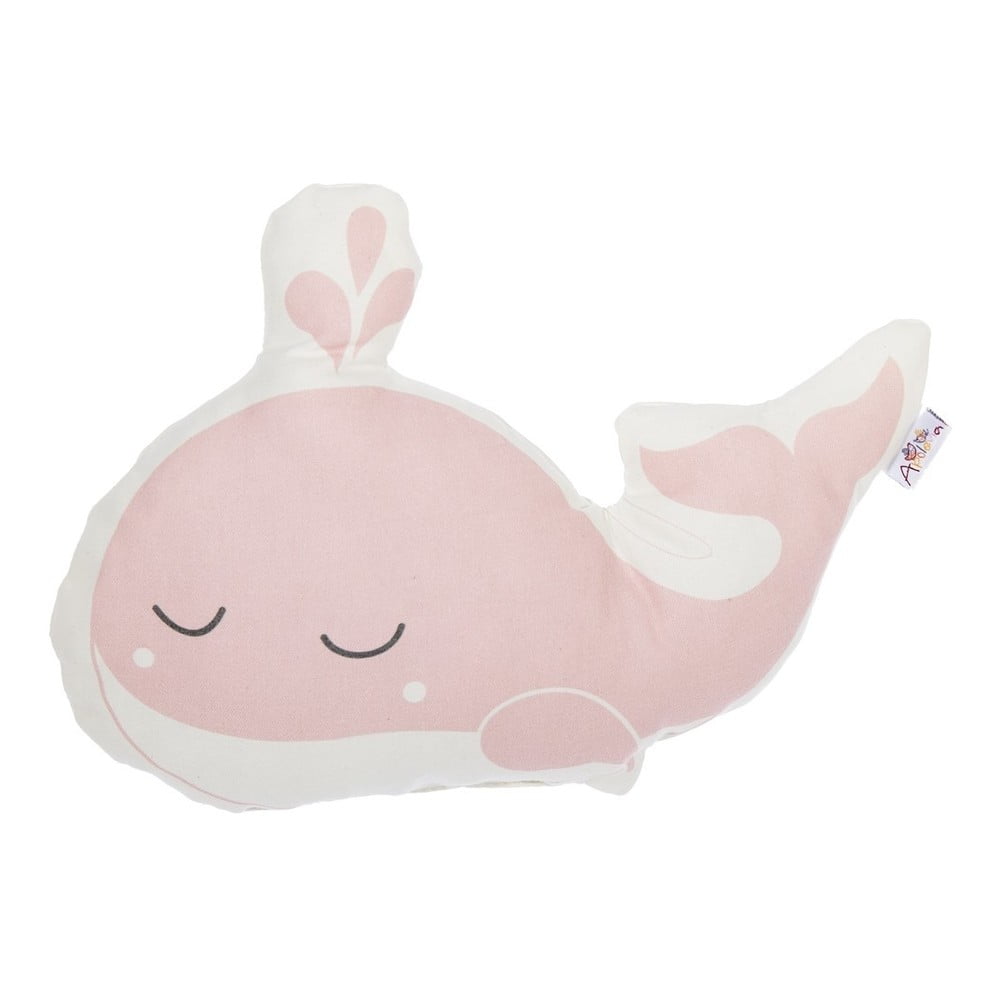 Růžový dětský polštářek s příměsí bavlny Mike & Co. NEW YORK Pillow Toy Whale, 35 x 24 cm