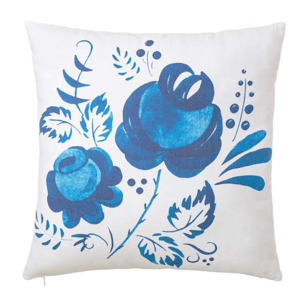 Modro-bílý polštář Unimasa Flowers, 45 x 45 cm