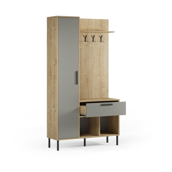 Předsíňová sestava v dekoru dubu v zeleno-přírodní barvě 108x195x35 cm Heidy – Marckeric-image-4