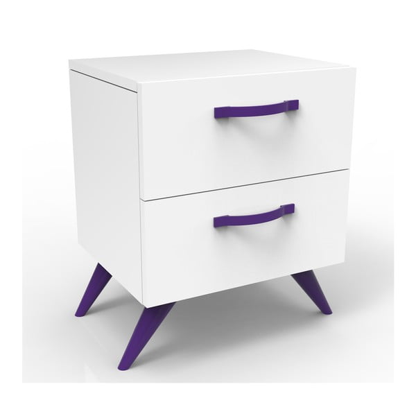 Bílý noční stolek s fialovýma nohama Magenta Home Coulour Series, výška 55,3 cm